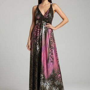 Women's Pink & Gold Metallic Maxidress by Shoreline Sz S/ M